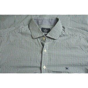 Hackett London Shite Purple Green Plaid Cotton Slim fit Button Up Shirt Sz XL
